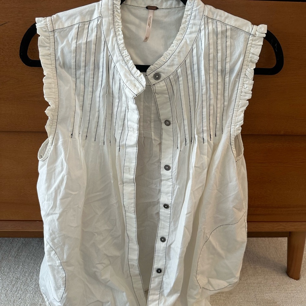 Free People Ruffled White Sleeveless Blouse